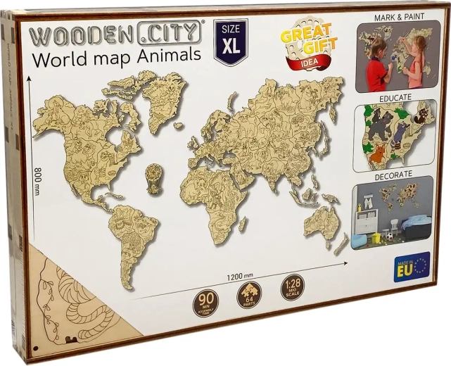 Wooden.City wooden world map with animals XL
