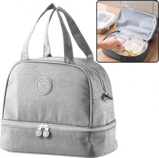 Thermal Insulated Lunch Bag with Adjustable Strap Silver