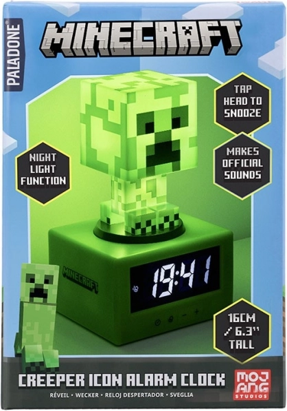Minecraft Creeper Alarm Clock with Night Light, 16 cm