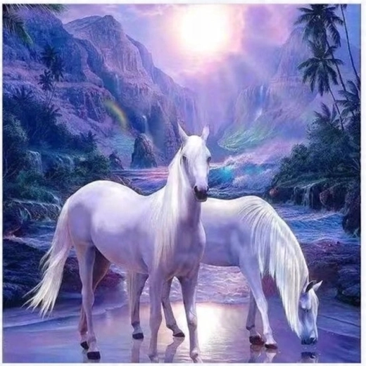 Gleznošana pēc numuriem Divi balti zirgi 40 × 50 cm