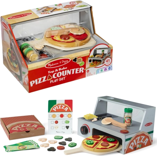 Melissa & Doug Wooden Pizzeria – Pizza Counter with Oven and Accessories (41 pcs)