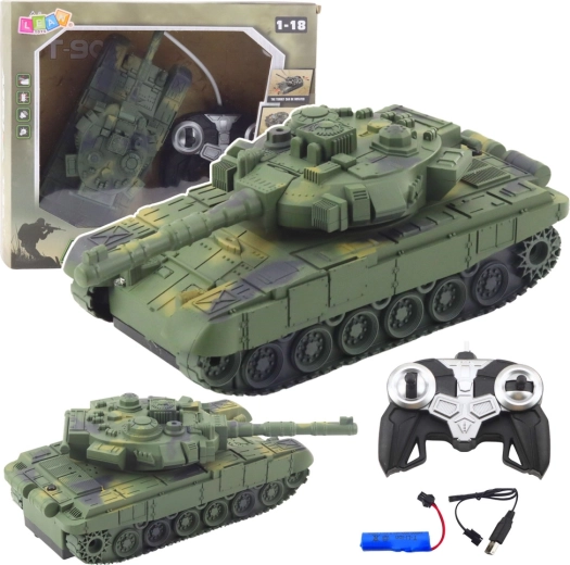 RC tanks T-90 1:18 zaļš ar gaismām un skaņām