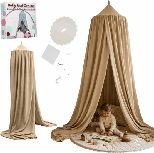 Bērnu baldahīns virs gultas boho stilā, bēšs