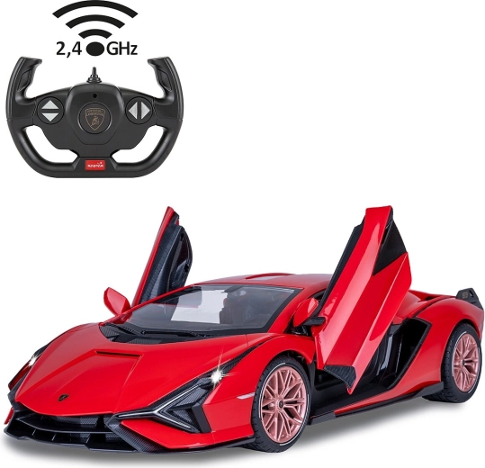 Jamara Lamborghini Sián FKP 37 RC auto 1:14 sarkans 2,4 GHz ar LED un ar rokām atveramām durvīm