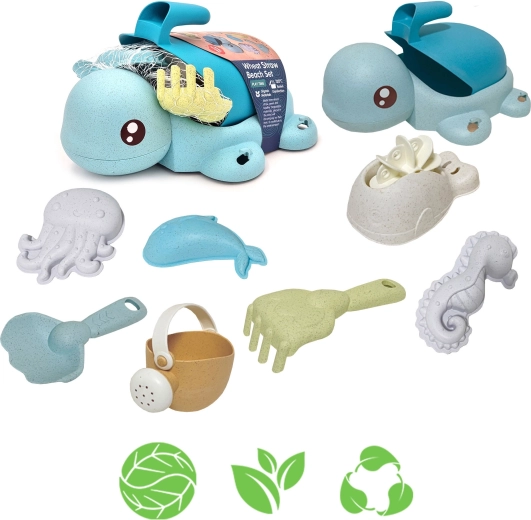 Woopie Green Turtle Set 2-in-1 for Sand and Bath – 8 Pieces, Biodegradable Material