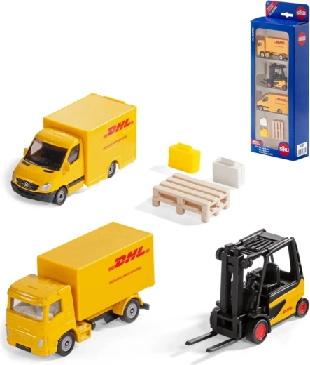 SIKU DHL loģistikas komplekts ar transportlīdzekļiem un autoiekrāvēju
