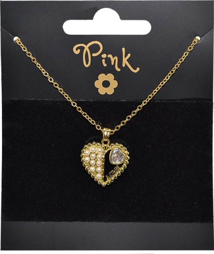Gold-plated necklace with heart pendant and pearls LOVE