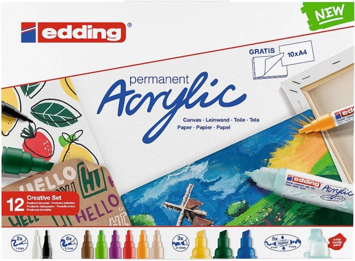 Akrila marķieri Edding Creative – komplekts 12 krāsās