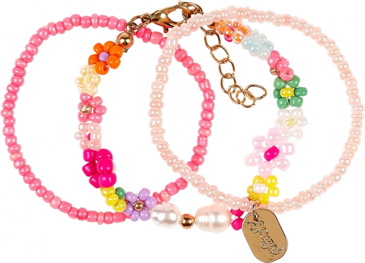 Bracelets with Pink Floral Motif - 3 pcs