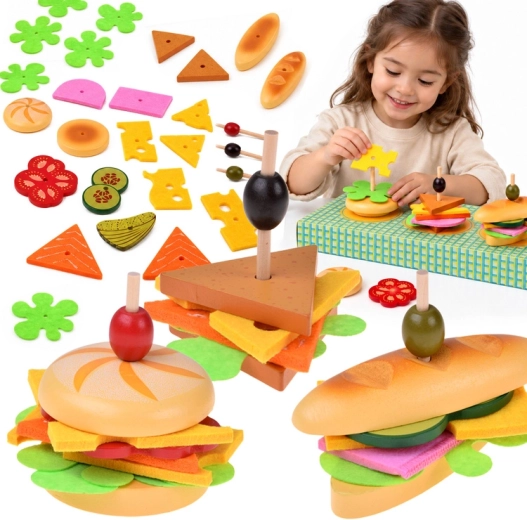 Wooden and Felt 3D Sandwich-Making Set, 27 Pieces
