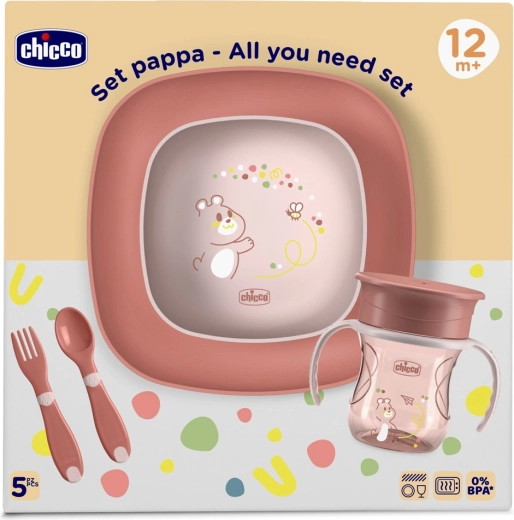 Chicco children’s dining set with 360° cup pink 12m+