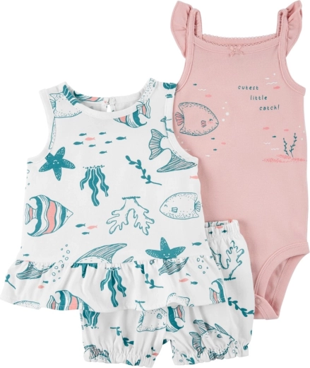 Carter's 3 daļu komplekts meitenēm Pink Ocean (topiņš, šorti, bodijs) – 3m