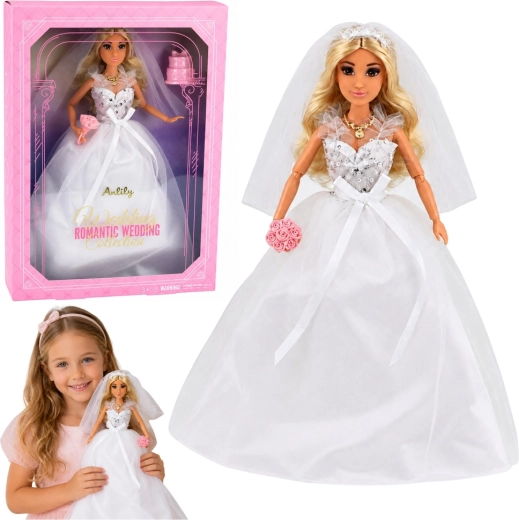 Anlily bride doll in a sequin wedding dress, with veil, bouquet and cake - 1 piece