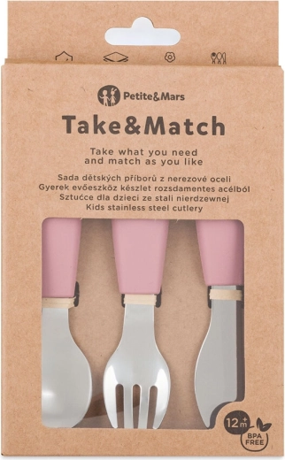 Petite&Mars bērnu nerūsējošā tērauda piederumu komplekts take&match dusty rose 12m+