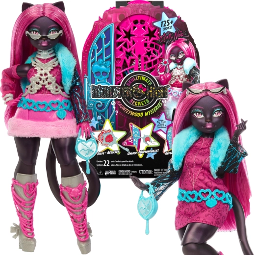 Monster High lelle Catty Noir ar skapi un pārsteigumiem