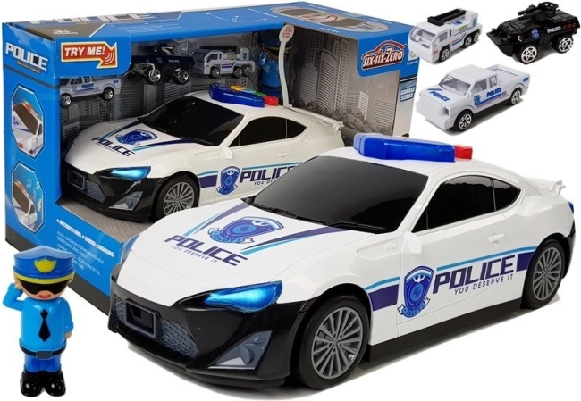 Policijas auto ar garāžu 2 vienā ar skaņu un gaismām
