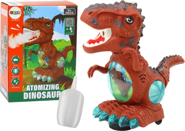 Dejošs brūns dinozaurs ar šķēršļu sensoru, gaismas un skaņas efektiem