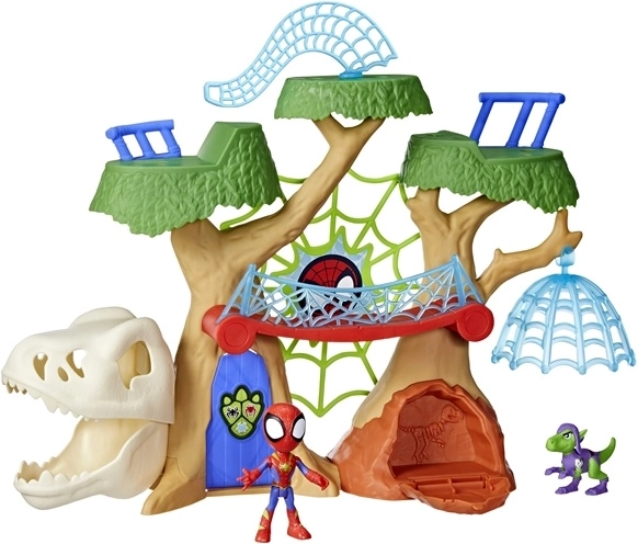 Play with Spider-Man and dinosaur figures