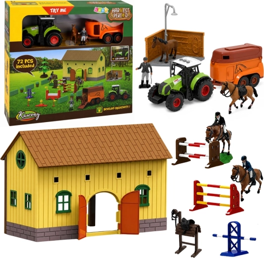 Horse stables with tractor, trailer and obstacle course, 72 pcs with LED