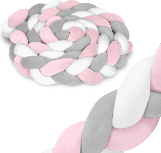 Ricokids knitted cot bumper, pink and grey, 3 m