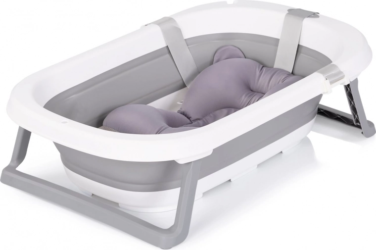 Folding Baby Bathtub with Mat Grey