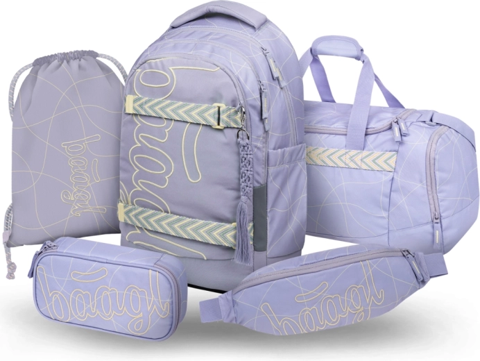 Baagl set 5 Skate Max Mishmash – school backpack, pencil case, gym sack, sports bag and waist bag made from recycled materials