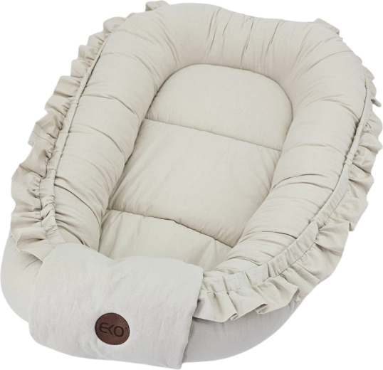 EKO kokvilnas ligzdiņa mazulim ar volānu Light Beige 50 × 85 cm