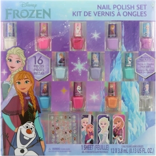 Frozen bērnu nagu komplekts: 12 lakas, uzlīmes un vīlītes