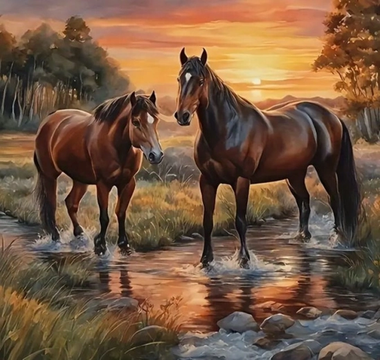 Norimpex diamond painting Horses in the Stream 30 × 40 cm