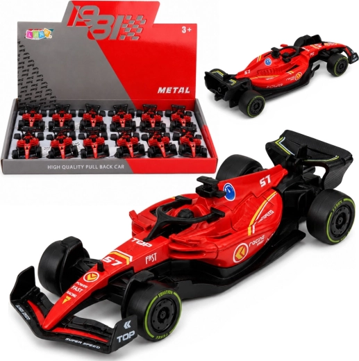 Metāla sacīkšu formulas auto ar pull-back piedziņu 1:43 sarkans