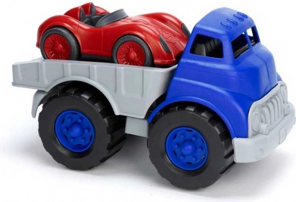 Kravas automašīna ar sacīkšu automašīnu Green Toys