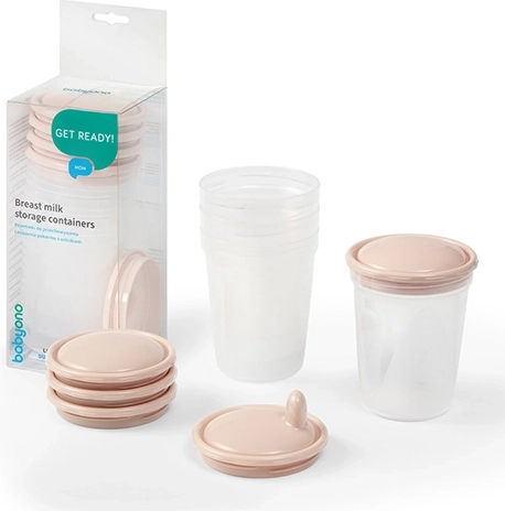 BabyOno containers for storing and freezing food 200 ml, 4 pcs, beige