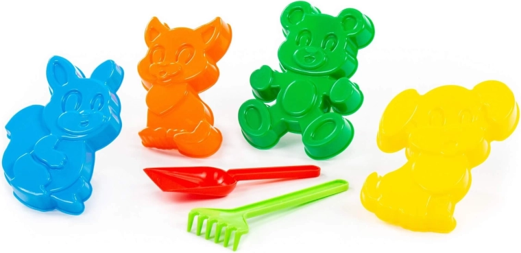 Bērnu smilšu komplekts ar dzīvnieku formiņām – 6 daļas