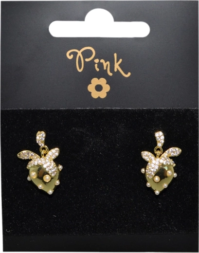 Gold-Plated Strawberry Earrings with Crystals