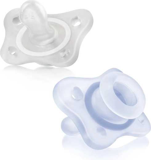 Chicco PhysioForma Mini Soft pilnībā no silikona izgatavots knupītis 0–2 mēneši zēniem, 2 gab.