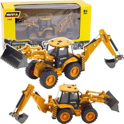 Huina Metal Backhoe Loader Model in Yellow Finish 1:50