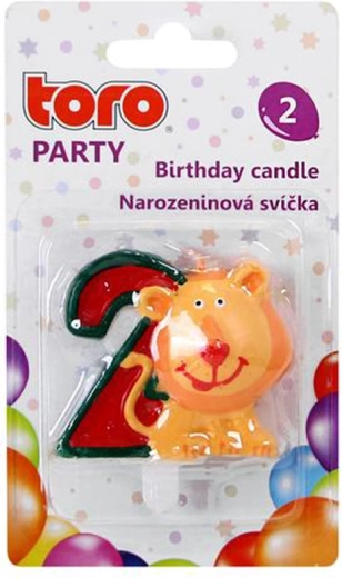 Tortes svece cipars 2 ar lauvu TORO 5 cm