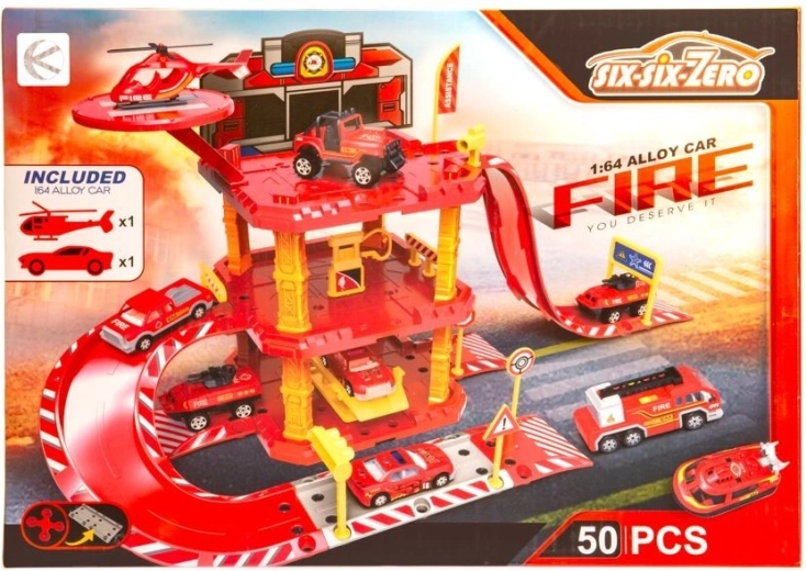 Multi-level parking garage with fire-fighter race track – 50 pieces