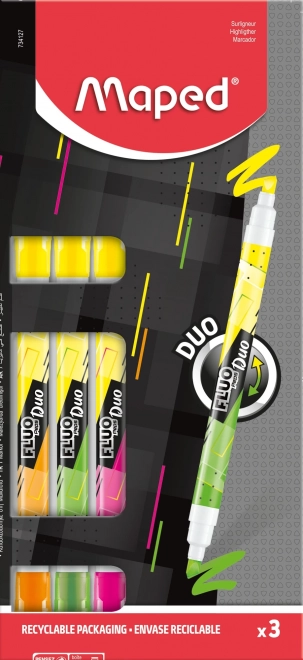Teksta izcēlāji MAPED Fluo Peps Duo Neon, divpusēji, komplekts 3 gab.