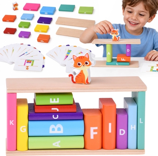 Wooden Balance Logic Game with a Cat