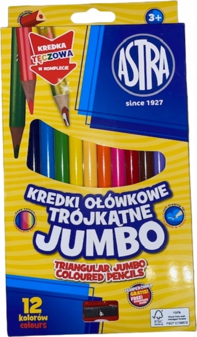 Triangular jumbo colored pencils with sharpener 12 pcs ASTRA