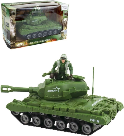 Militārais rotaļu komplekts: inercijas tanks ar figūriņu un piederumiem 26 cm