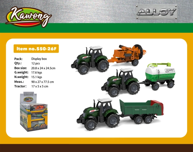 Tractor with metal/plastic accessories 17 cm