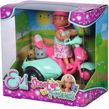 EVI LOVE Doll on a Scooter with Puppy and Kitten, 12 cm