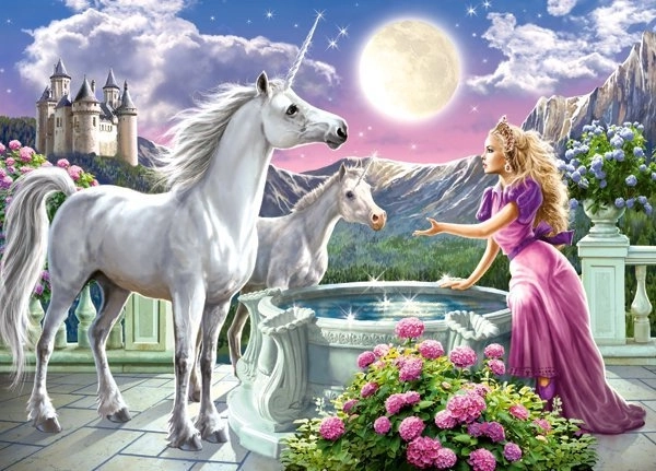 Puzle 120 detaļas – princese un viņas vienradži