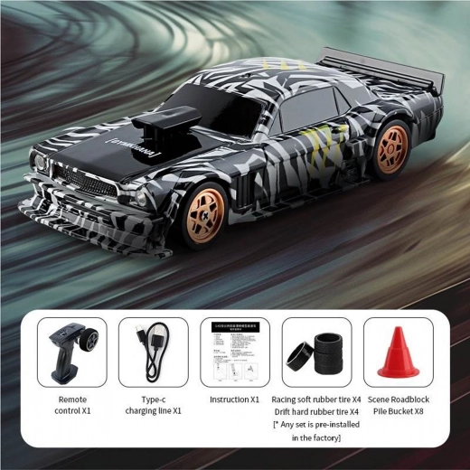 RC drifta auto 1:43, zaļš, ar piederumiem