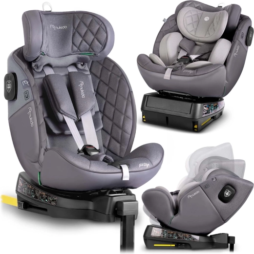 Nukido Prestige Line bērnu autosēdeklītis, pelēks, 40–150 cm, i-Size ar ISOFIX un grozāmu pamatni