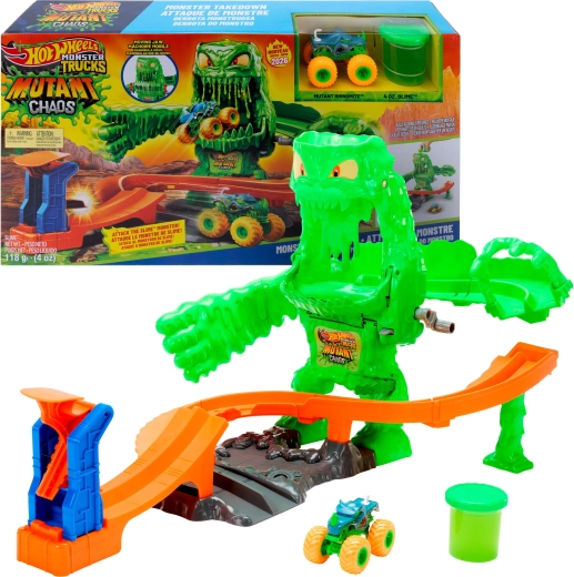 Hot Wheels monster truck trase ar gļotām: cīņa ar mutantu monstru + auto