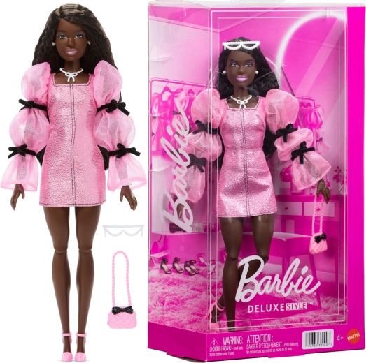 Mattel Barbie Deluxe Style modes lelle rozā–melnā tērpā ar aksesuāriem