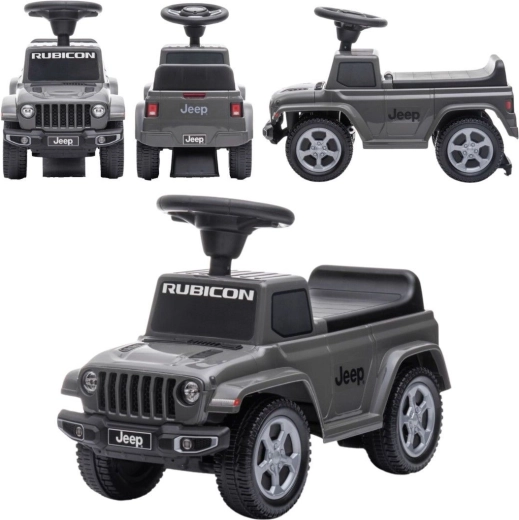 Jeep Rubicon bērnu atstumjamais braucamais ar tauri un motora skaņām, pelēks